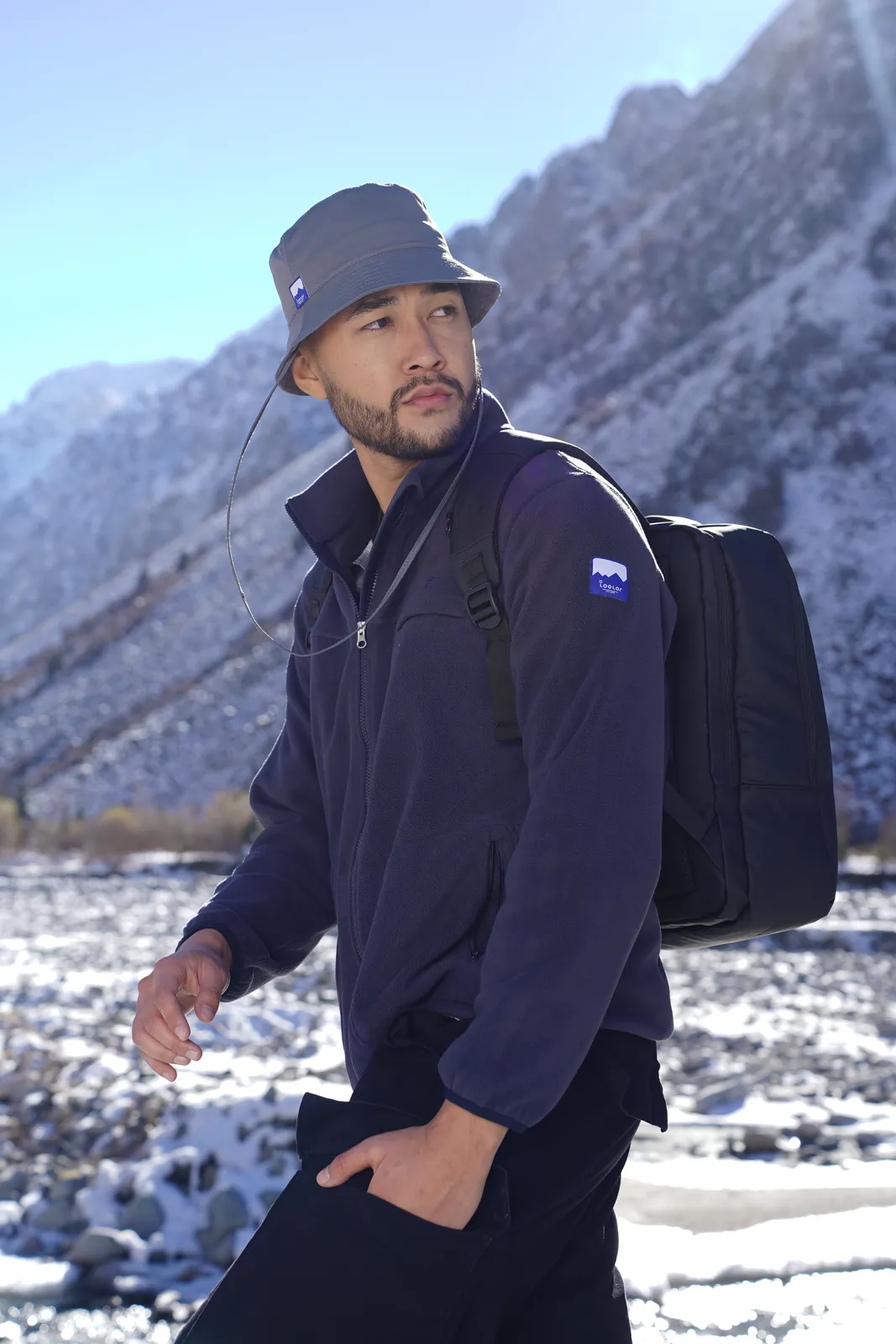 2024 - navy fleece, bucket hat