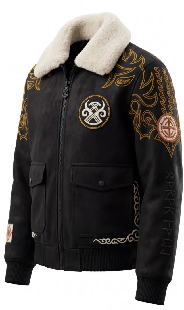 AW26 bomber with hand-drawn golden embroidery